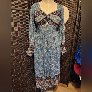 Angie Blue and Black Floral Long Sleeve Dress